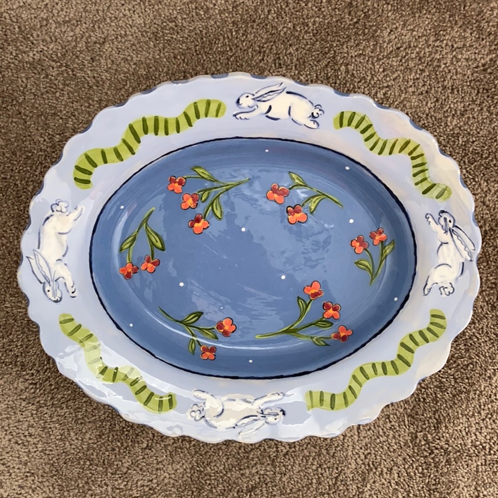 Heather Lane Hand Made Ceramic Pottery Bunny Rabbit Serving Plate Bowl Dish